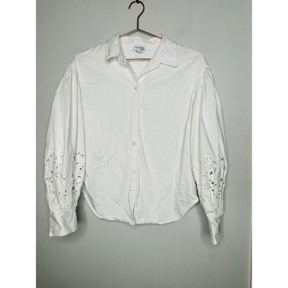 KATE SPADE NEW YORK Off White Poplin Floral Cutout Button Up Shirt Size 12 - Picture 4 of 16